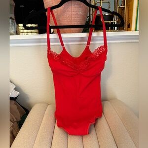 SKIMS Red Lace Trim Bodysuit